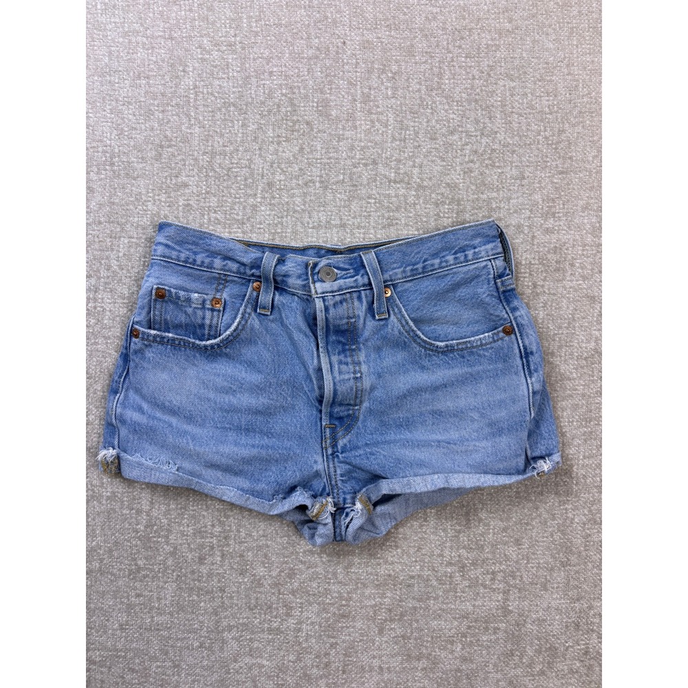 Levis 501 Original Light Wash Blue Denim High Rise Cut Off Shorts W24 56327-0113